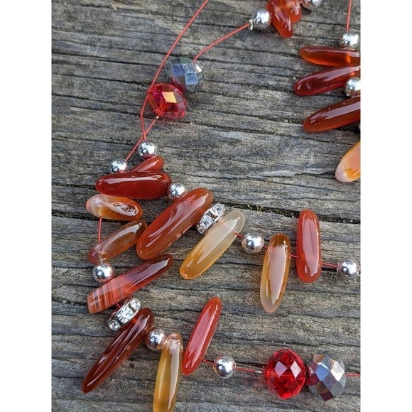 Vintage Carnelian Rhinestone Necklace - Picture 4 of 10